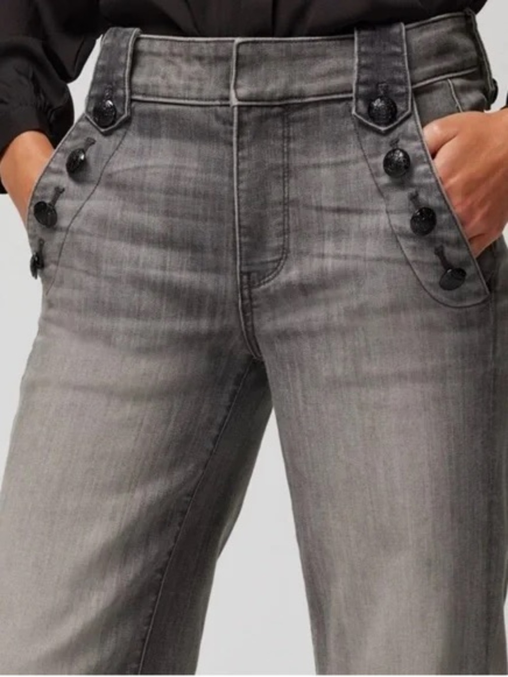 White House Black Market Gray Mariner Coin Jeans Trousers Wide Leg Soft Size 6 - Picture 3 of 15